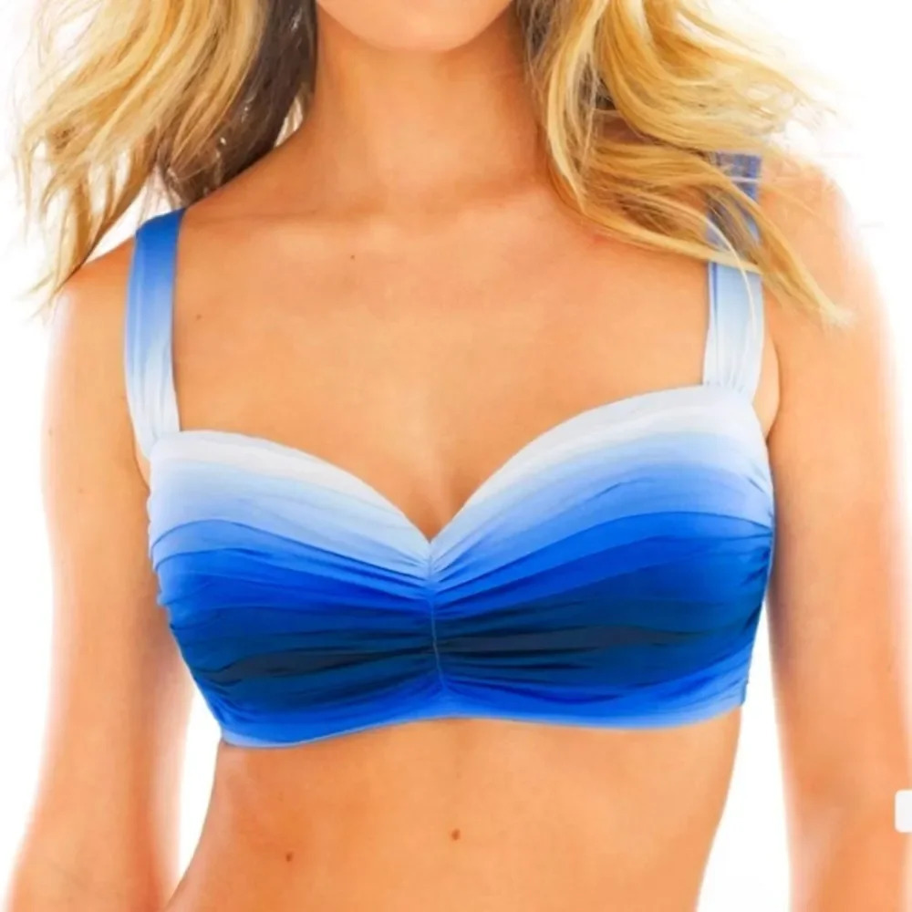 Bleu Rod Beattie Women's Shirred Underwire blue ombre Bikini D-Cup Top size 38